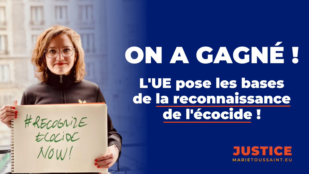 marietouss1's tweet photo. 📢 On a gagné ! L'UE pose les bases de la reconnaissance de l'#écocide !

L'accord adopté inscrit dans le droit 🇪🇺 une "infraction qualifiée" pour les plus graves crimes environnementaux, reprenant la définition de l'#écocide.

Une réelle victoire collective 🙏⬇️ https://t.co/YnrORC7uDB