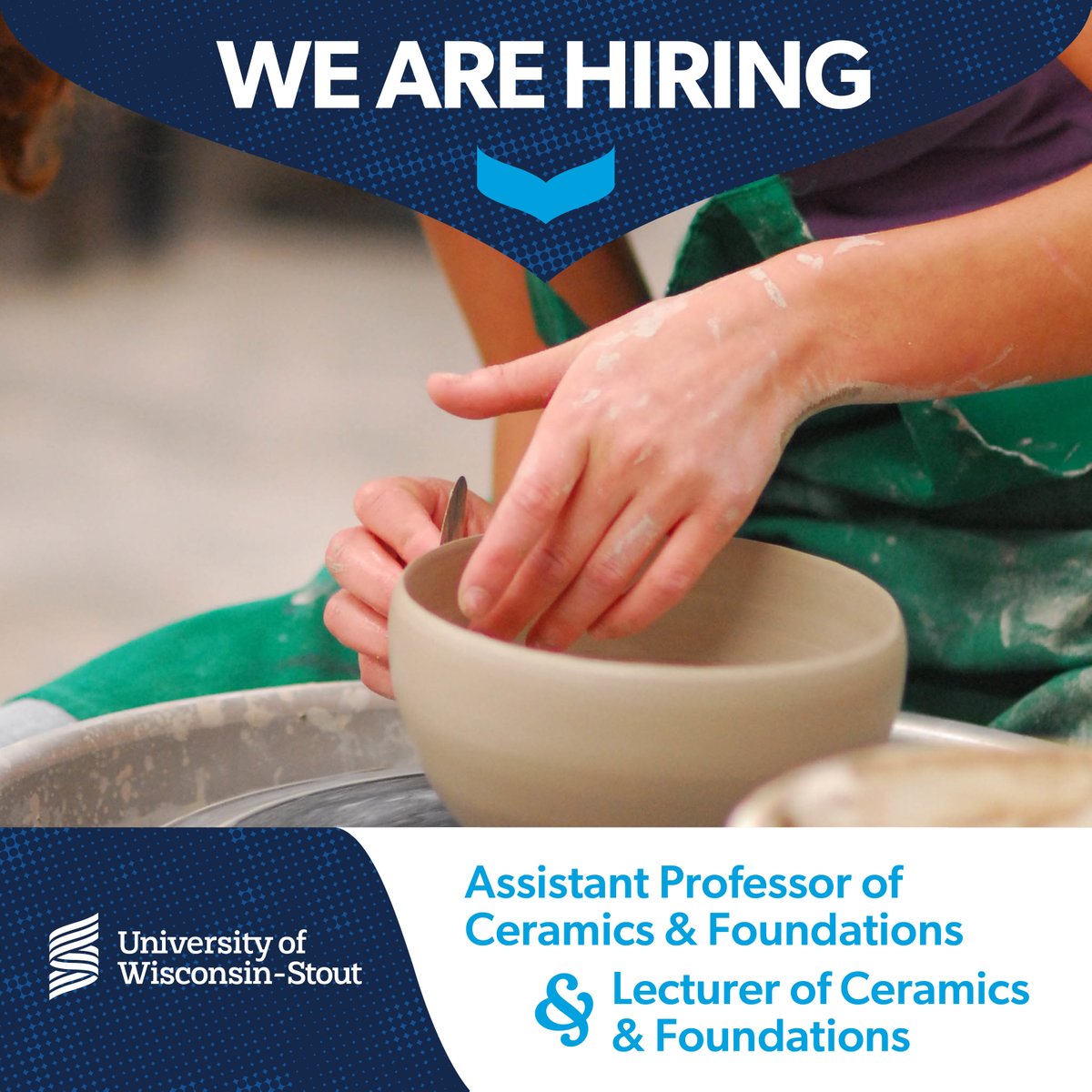 The School of Art and Design at the University of Wisconsin-Stout invites qualified candidates to apply for the tenure-track position of Ceramics &amp; Foundations Assistant Professor and Lecturer
Assistant Professor: jobs.uwstout.edu/ceramics-and..…
Lecturer: jobs.uwstout.edu/ceramics-and..…