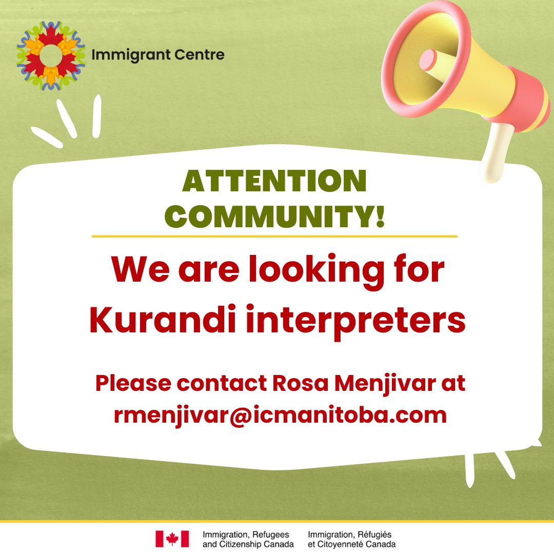 icmanitoba1's tweet image. Attention Kurandi speakers!
IC&apos;s language bank is looking for a Kurandi interpreter.
See details on the poster.
 #LanguageServices #InterpreterNeeded #LanguageBank