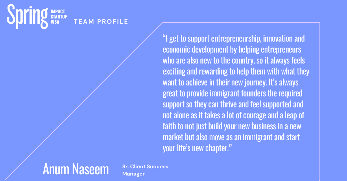 Meet Anum Naseem, Sr. Client Success Manager for the Impact Startup Visa Program - Meet more members of our team here: hubs.ly/Q0290q2f0