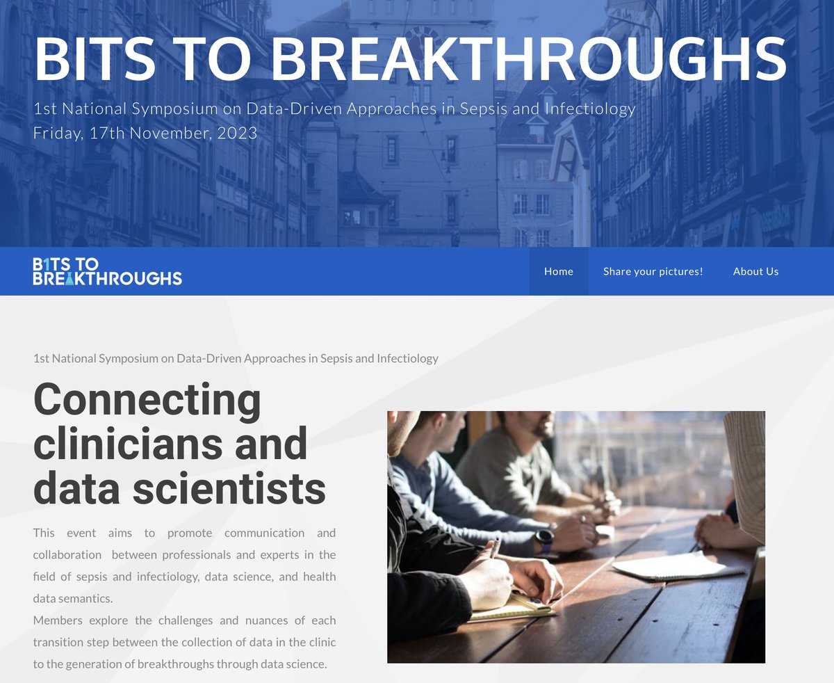 Katrin Crameri (@cramerikatrin) on Twitter photo Very much looking forward to the <a href="/bitstobreak/">Bits to Breakthroughs</a> 1st National Symposium on Data-Driven Approaches in #Sepsis and #Infectiology.
We aim for the successful transition - from Reality to Bits to Data Science to Breakthrough back to patient Reality.
bitstobreakthroughs.ch Very much looking forward to the <a href="/bitstobreak/">Bits to Breakthroughs</a> 1st National Symposium on Data-Driven Approaches in #Sepsis and #Infectiology.
We aim for the successful transition - from Reality to Bits to Data Science to Breakthrough back to patient Reality.
bitstobreakthroughs.ch