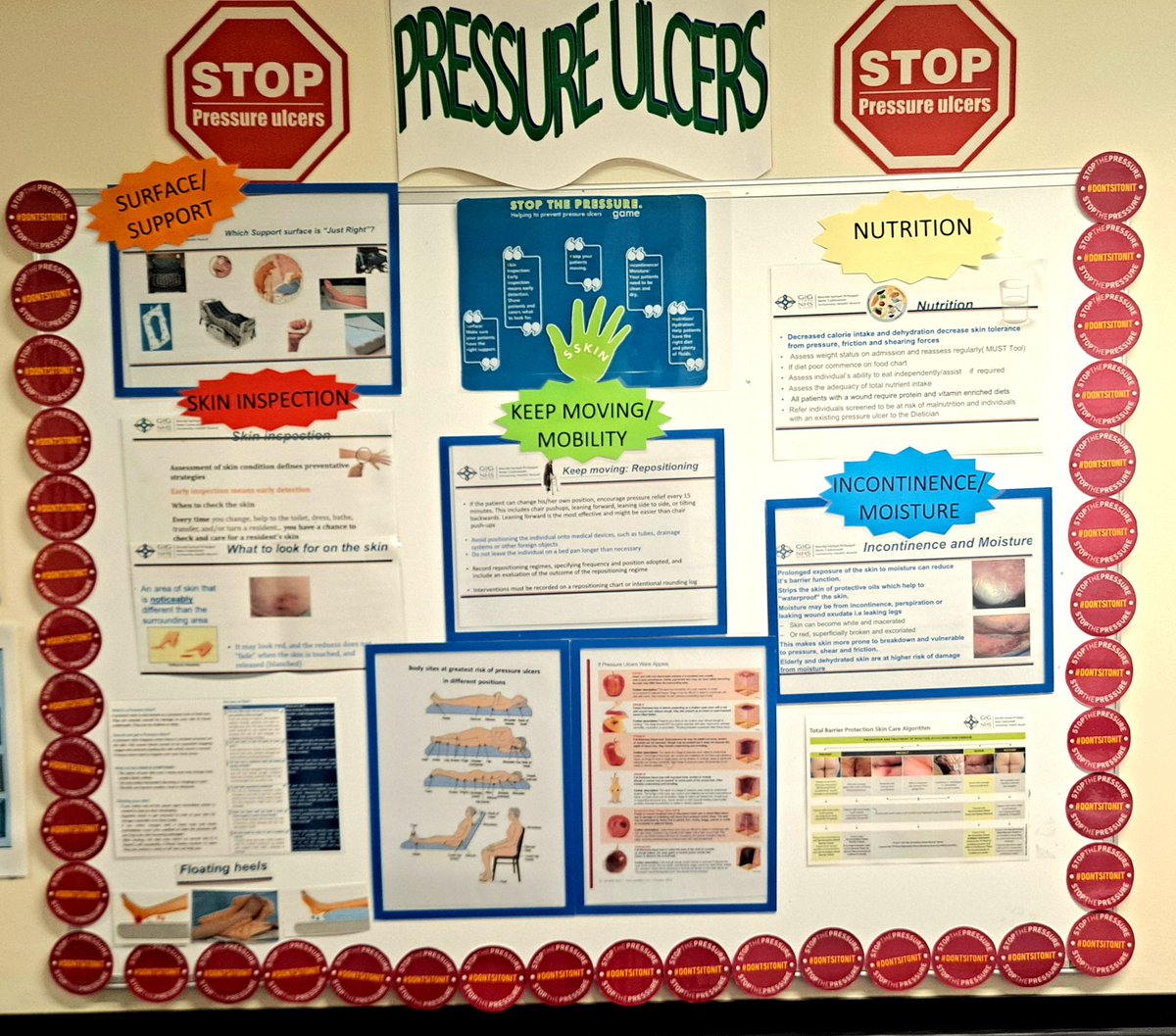 #StopThePressure 
Famau Ward topic board for November and December. Raising awareness of pressure ulcer prevention and management.
#tissueviability @lowe_hayj302 @NicholaHughes6 @hafodol @JULIEKELLY1 @annamar46017817