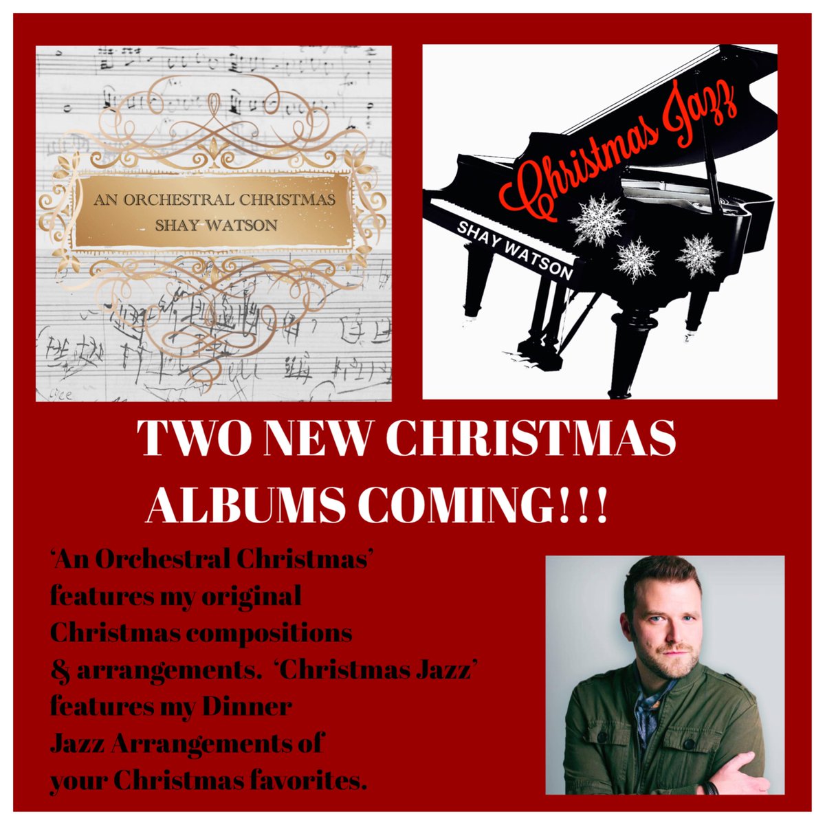 shaywatsonmusic's tweet photo. Two new Christmas albums available the last week of November!  Get a sneak peak by listening on my soundcloud account.
#Christmas #ChristmasMusic #NewMusic #Winter #December #HolidayMusic #ShayWatson https://t.co/Itwfvy1zFz