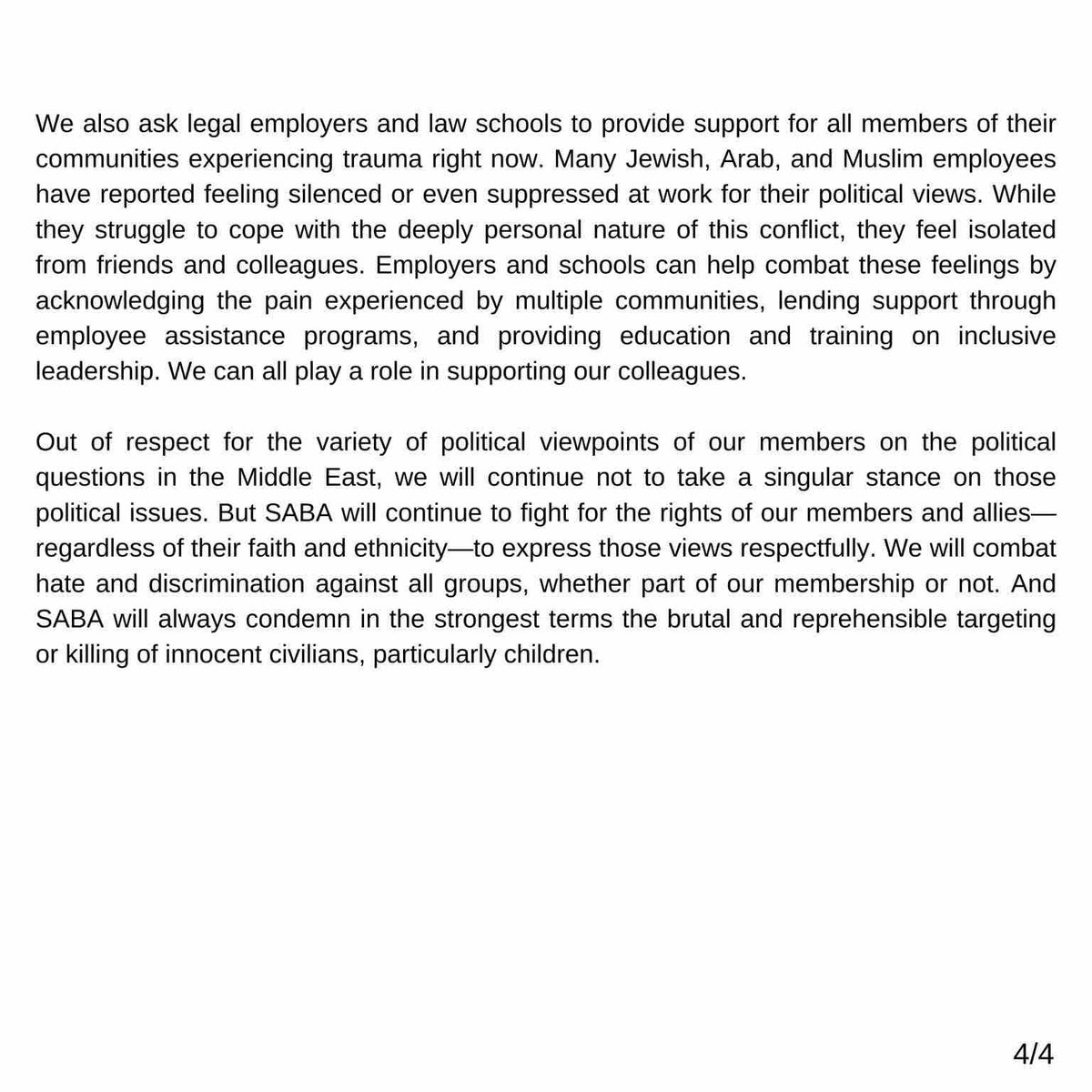 Below, you will find a letter from our national chapter, SABA North America. We support and adopt its message as our own. Full statement: ow.ly/RGug50Q8oyP