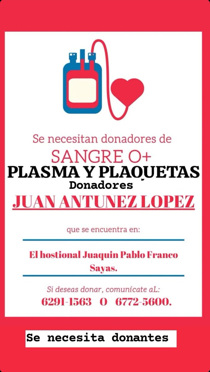 Servicio social. Se necesita sangre O+ en el Hospital Joaquín Pablo Franco Sayas de Las Tablas. <a href="/tablenos/">Tableños</a> #lossantos #santeños