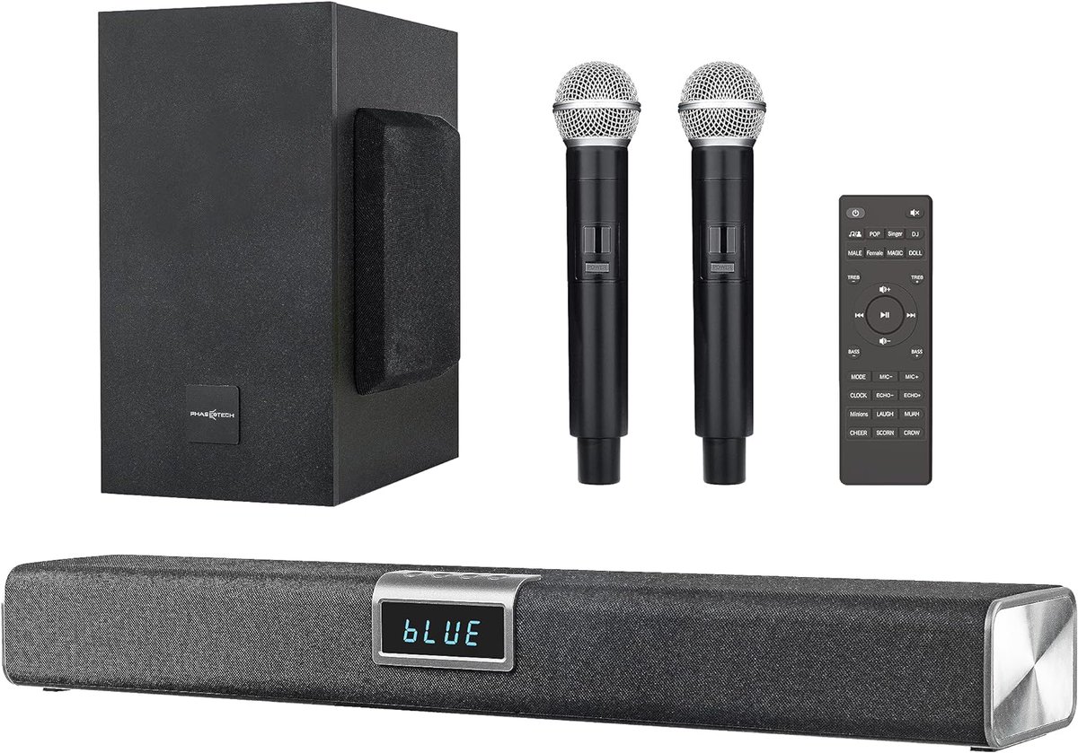 IntroduceVideo's tweet image. |Features/Details| Phasetech Soundbar with 2 Wireless Microphones 2.1CH Bluetooth Sound Bar with Subwoofer, Karaoke Machine with Vocal Elimination... #PhasetechSoundbar #Soundbar #Phasetech #PhasetechSoundbarwith2WirelessMicrophones #BluetoothSoundBar pinterest.com/pin/5956714882…
