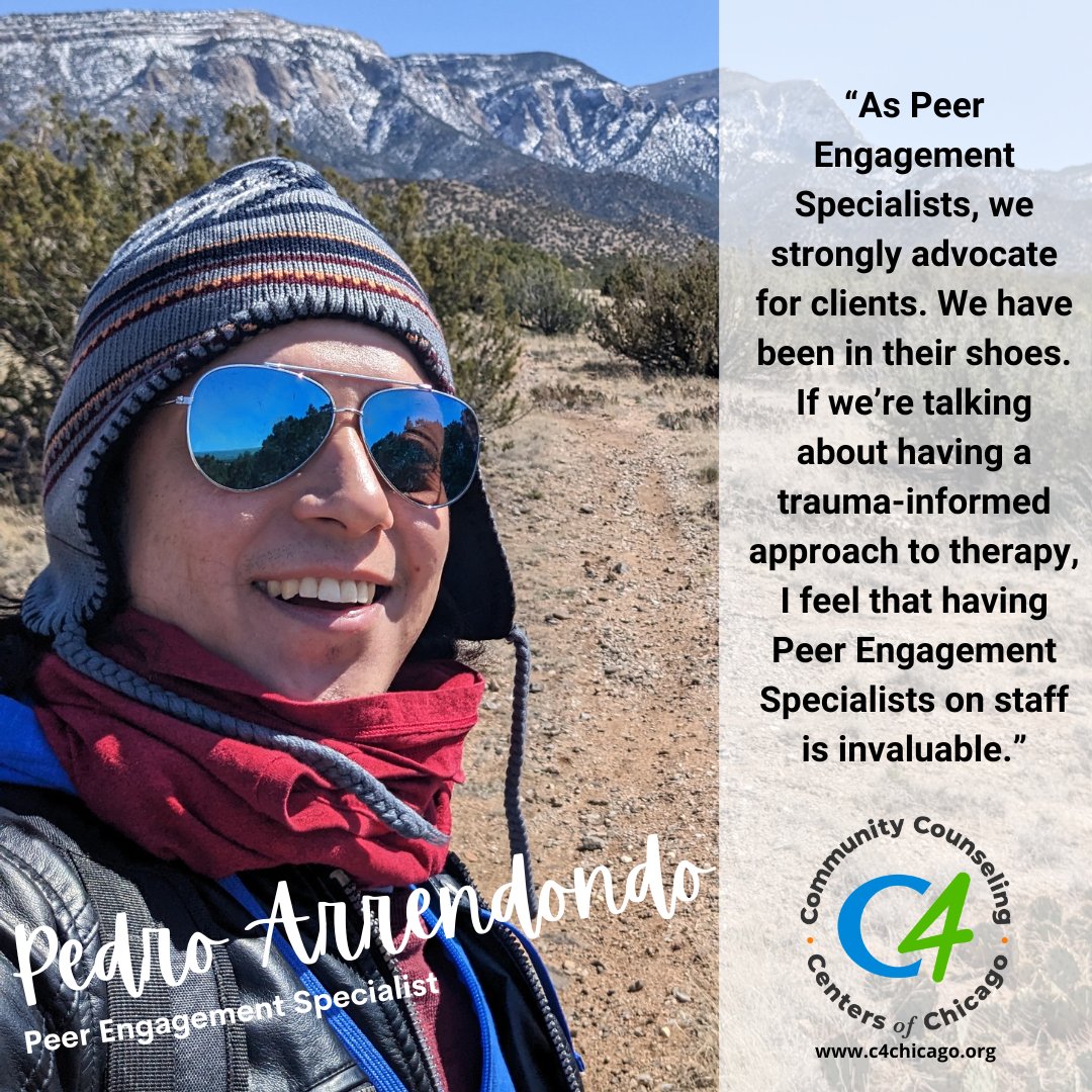 C4Chicago's tweet photo. Peer Engagement Specialist Pedro Arrendondo talks about the importance of the role to C4’s philosophy in this month’s employee spotlight. Read more on our website: https://t.co/tvfg8qzKzt  

#nonprofit #mentalhealth https://t.co/ybIeHhRQ22