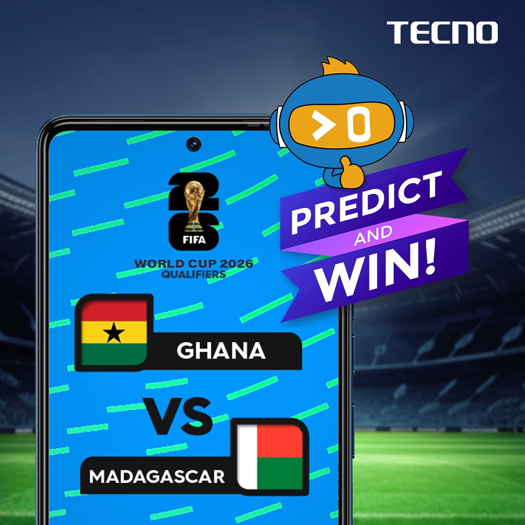 TecnoMobileGH's tweet photo. Predict and WIN📷
Be among the 5 lucky winners in #GHAvsMAG World Cup Qualifiers.
Just :
a.  Follow our TikTok account on https://t.co/lbaR6MFcOS and share a screenshot of your follow in the comment
b. Like, repost and Predict the score line with Hashtag #TecnoPredictAndWin https://t.co/IDzN1WLLrh