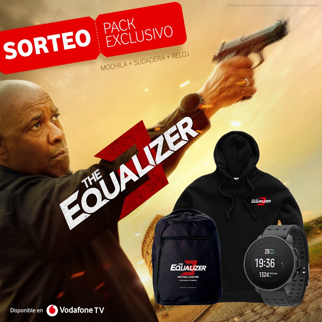 VodafoneTV_es's tweet photo. ⌚️SORTEO⌚️
Pregúntame qué hora es, venga va.

Era solo una excusa para enseñarte el pack que sorteamos por el lanzamiento de #Equalizer3, ya disponible en Vodafone TV. ¿Lo quieres?

▪️ Síguenos
▪️ Haz RT a esta publicación

¡Tienes hasta el 21/11!
BBLL https://t.co/zaUIlyUw3R https://t.co/XqS9qZtJ3b
