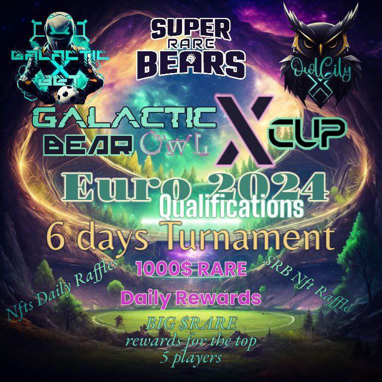 Dear  #Web3    challengers Good Day to you All.

The new tournament is about to kick-up 👉 GalacticBearOwl XCup.

Registration procedure are as followed.

Registration procedure:
1500 $RARE entrance fee | 90% of which will be part of the Final #Prize Pool!