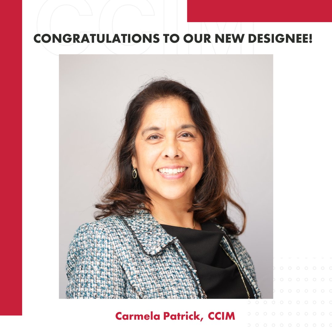 MidAtlanticCCIM's tweet photo. Congratulations to Carmela Patrick, CCIM, who earned her @ccim Designation last month! Carmela is with Weber Rector Commercial Real Estate Services. #CCIM #CRE https://t.co/fygNw01rCg