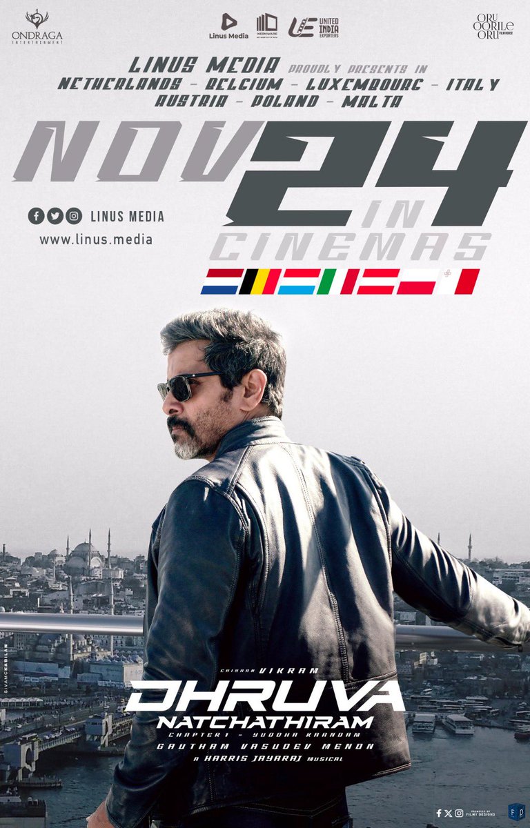smc_styles's tweet photo. #ChiyaanVikram’s #DhruvaNatchathiram
🇳🇱 🇧🇪 🇱🇺 🇮🇹 netherlands, belgium luxembourg, italy, Austria🇦🇹,Poland 🇵🇱,Malta 🇲🇹 release by @LinusMediaNL #linusmedia 🎞
#DhruvaNatchathiramFromNov24 https://t.co/lACgH3ewpP