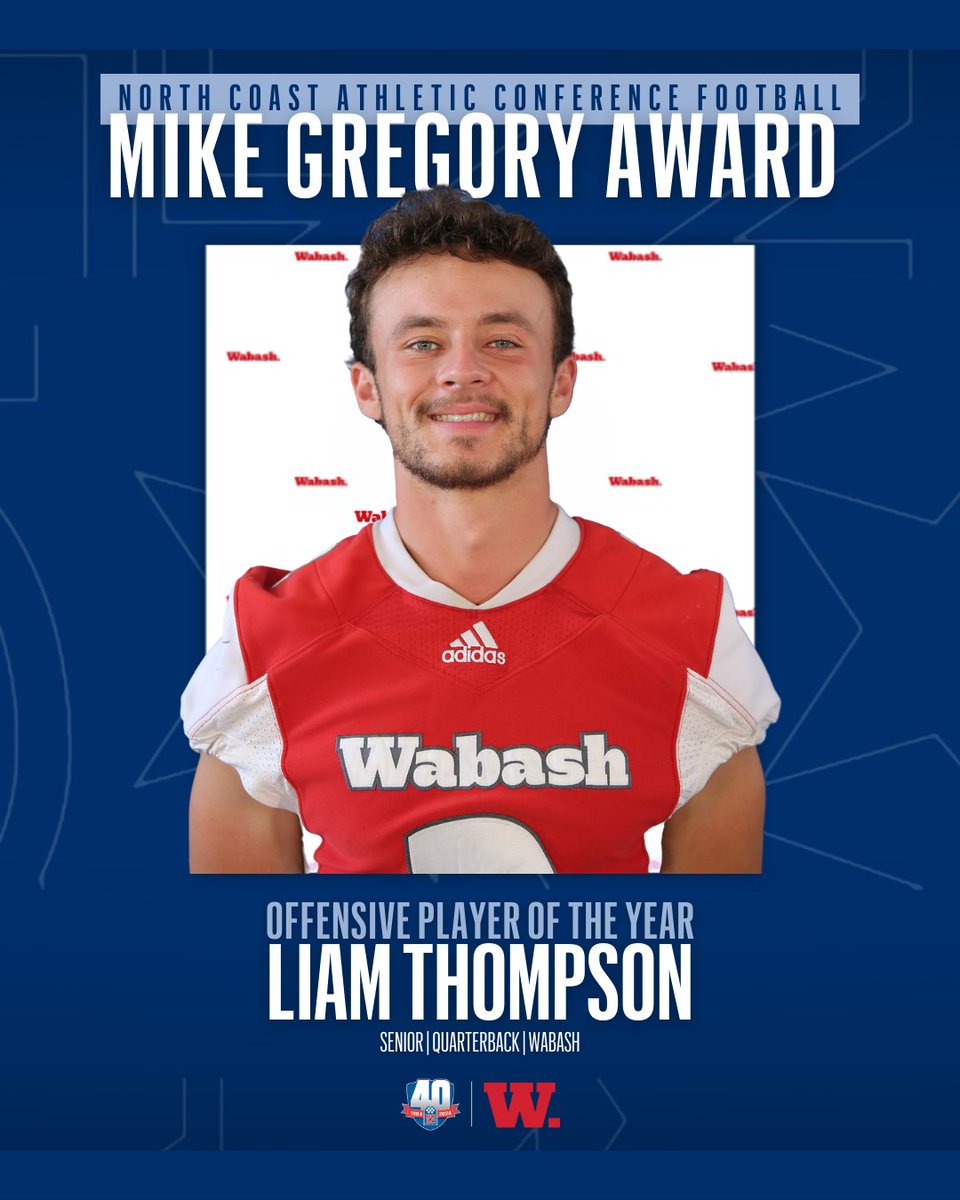 Liam Thompson of <a href="/WabashFB/">Wabash College Football</a> earned the Mike Gregory Award naming him the 2023 <a href="/NCAC/">NCAC</a> Offensive Player of the Year!

Congrats Liam!!

#NCACPride | #NCACFamily | #NCACfb

Read the story to find out who made the 🏈 team: tinyurl.com/2frje933