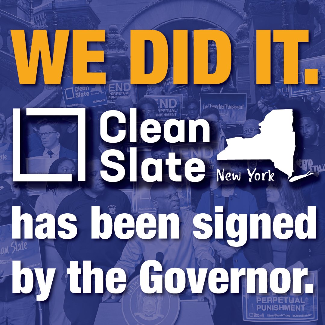 HISTORIC TRIUMPH: In a transformative win for civil rights in New York, #CleanSlateNY has been signed into law by @GovKathyHochul. Millions of New Yorkers who have been perpetually punished due to their conviction records now have a pathway to jobs, housing & education.