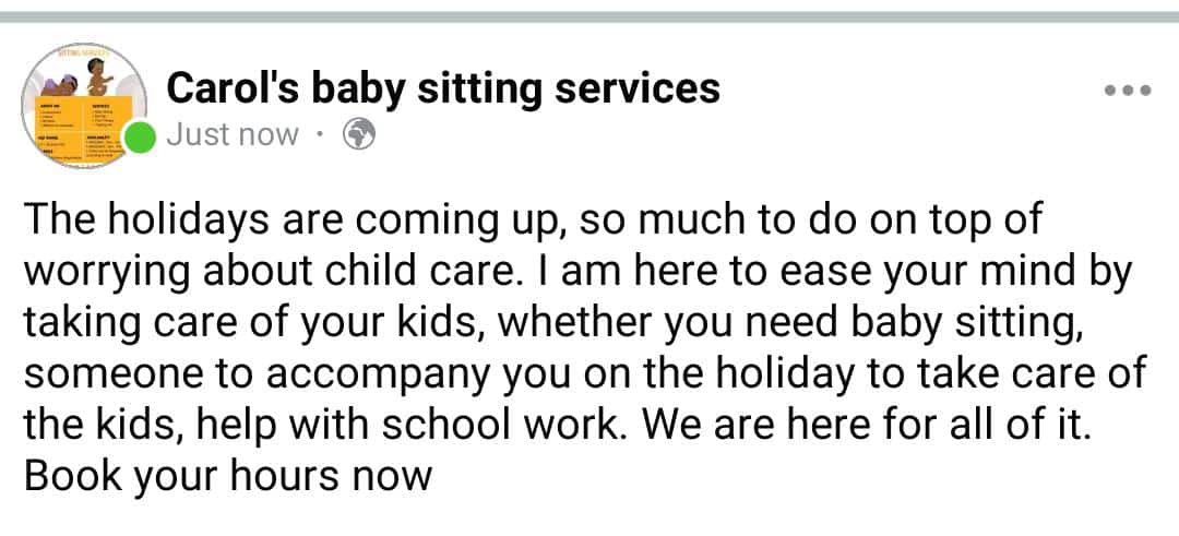 CarolineMitochi's tweet photo. Book your hour now, call or what'sapp 0994371617. Whatever your child care needs. I am here https://t.co/v7tzOB9wYU