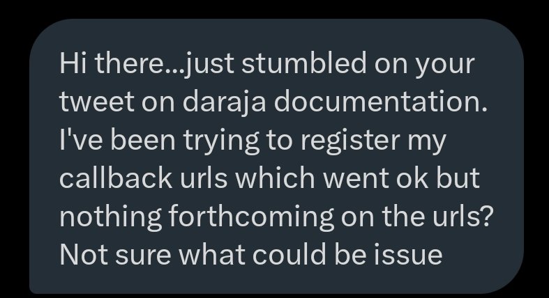 ItsDevMutai's tweet image. About the M-PESA Daraja API concerns I posted earlier, a tech bro is facing some challenges.

He says that he has registered the callback URLs but gets no callback data on the endpoint. 

Anyone who has experienced the same problem? How did you solve it?