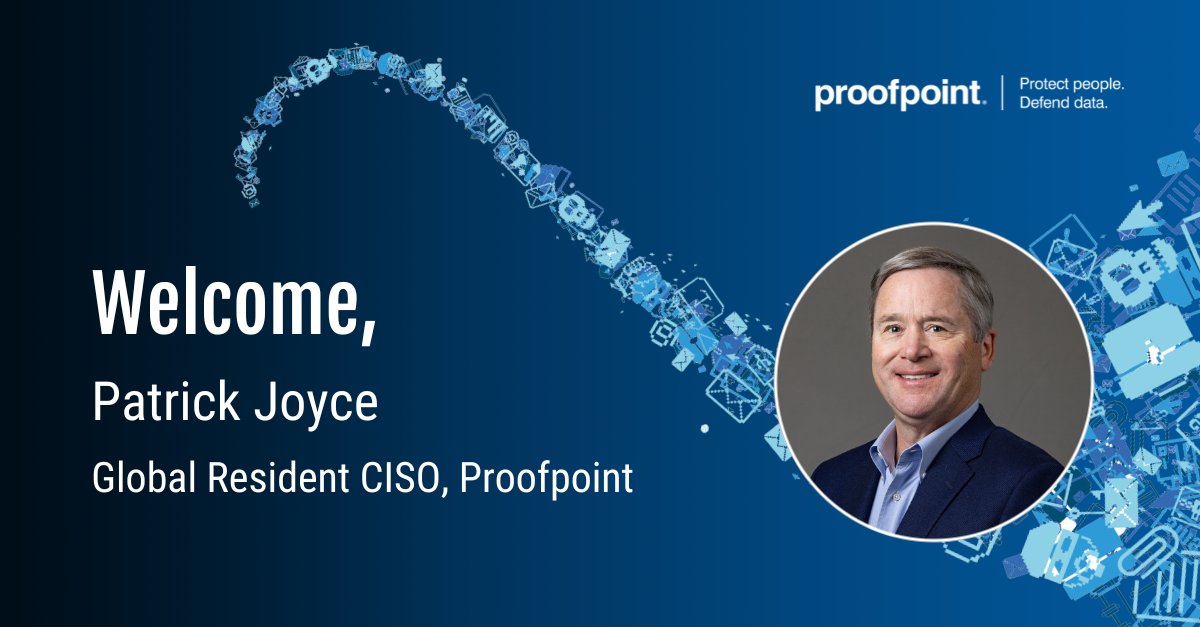 proofpoint's tweet photo. We are thrilled to welcome Patrick Joyce to Proofpoint, who will serve as our Global Resident CISO.

https://t.co/ThEL4g3n3a

In this role, Patrick will act as a strategic advisor to the greater #CISO community and spearhead Proofpoint’s Customer Advisory Board (CAB). https://t.co/AuzRKQSfY1