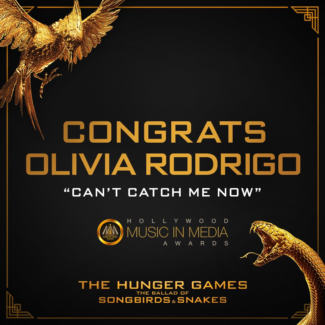 The odds were in her favor – congratulations to songbird Olivia Rodrigo! “Can’t Catch Me Now” is the 2023 <a href="/HMMAwards/">HollywoodMusicAwards</a> winner for Best Song in a Sci-Fi/Fantasy Film #TheHungerGames