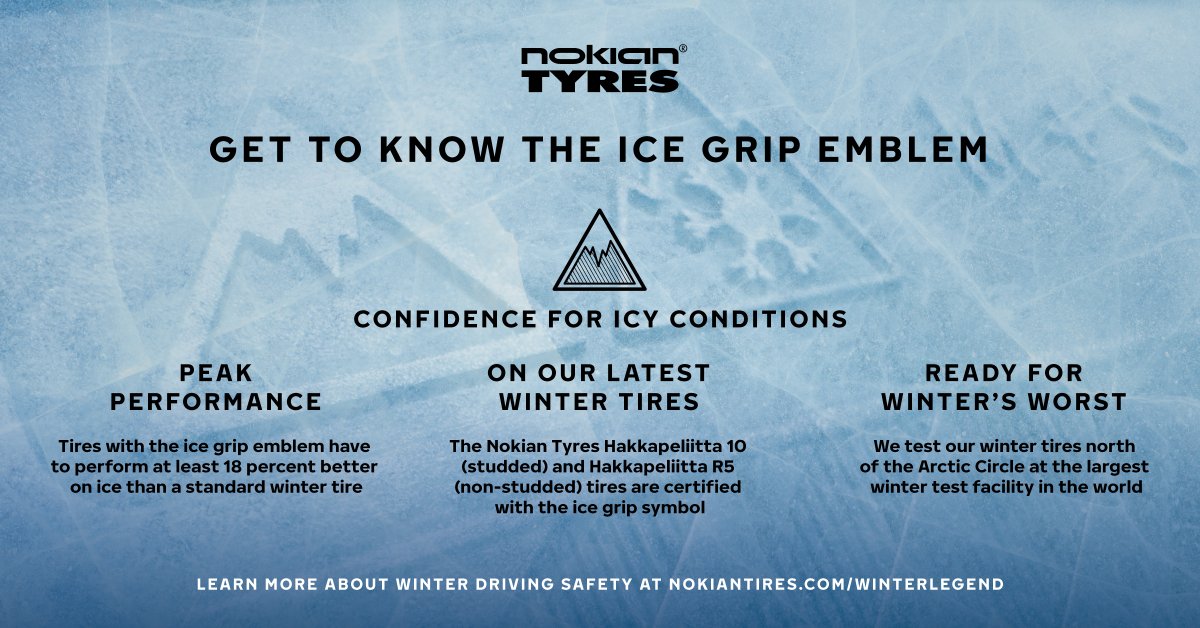 Get to know the ice grip emblem! Coming soon to Nokian Tyres' flagship winter products. Learn more about our legendary winter lineup, NokianTires.com/WinterLegend #itsalegendaryjourney #innovation #nokiantyres