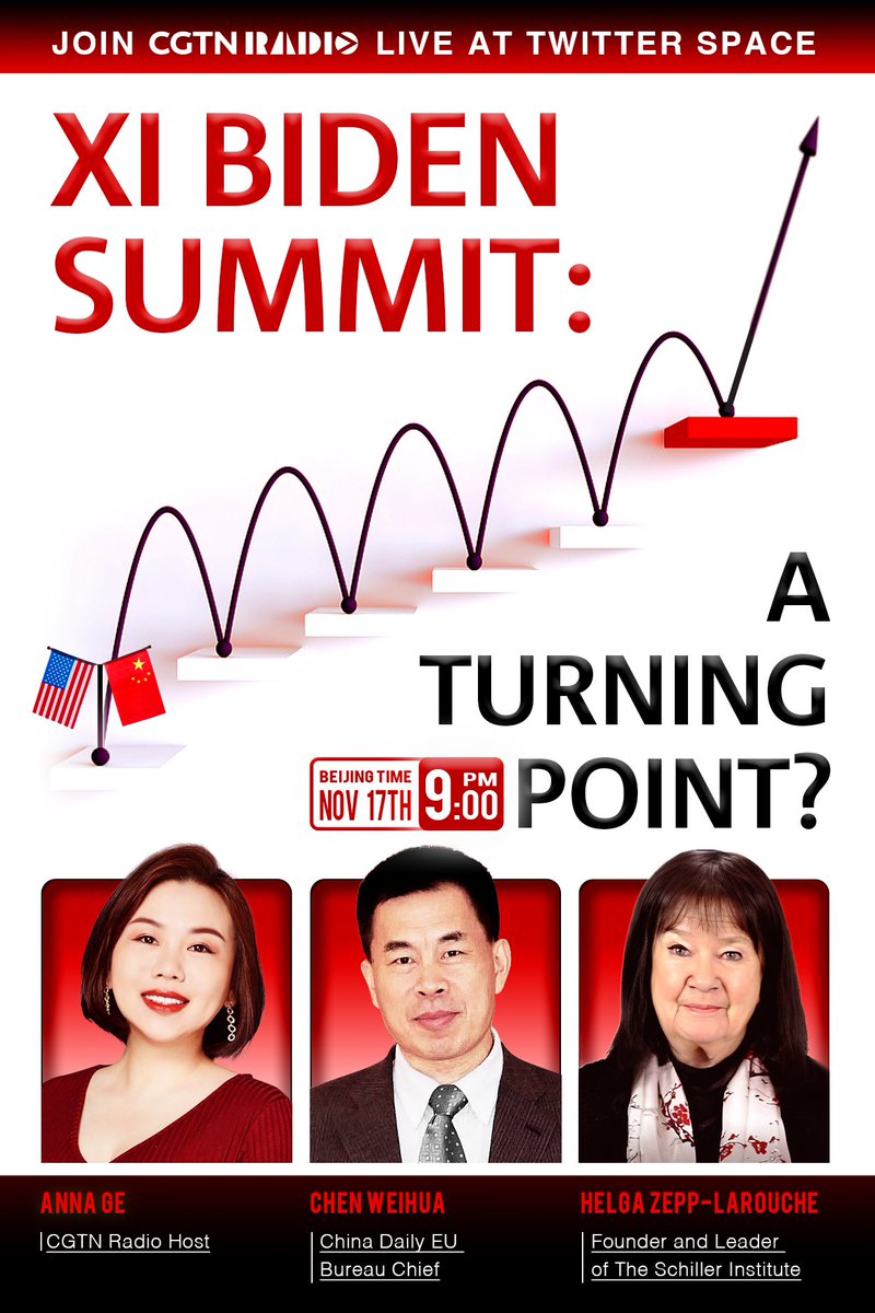 #XiBidenSummit: will it be a turning point? Join our live discussion with @chenweihua and @ZeppLaRouche, and share your opinion on #ChinaUSRelations.
👇👇👇
x.com/i/spaces/1lyxb…