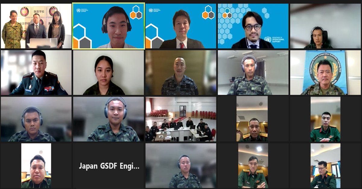 The UN Triangular Partnership Programme #UNTPP began a 5-day intensive remote training on Construction Process Management #CPM. @JGSDF__Katsuta 🇯🇵 instructors will teach 25 trainees from Mongolia 🇲🇳 Thailand 🇹🇭 & Viet Nam 🇻🇳 how to manage construction in @UNPeacekeeping missions.