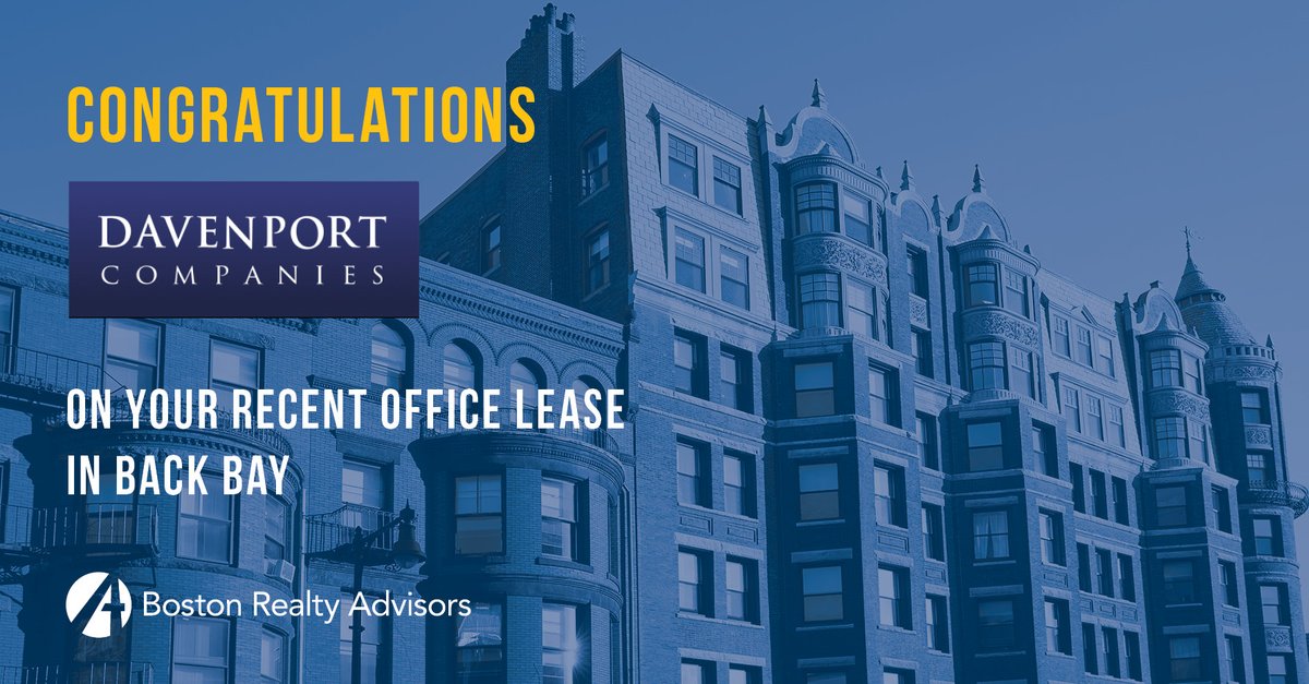 bradvisors's tweet photo. Congratulations, Davenport Asset Management on your recent office lease in Back Bay!

#Boston #BostonCRE #BackBayOffice #BackBay #OfficeLease #BRAdvisors https://t.co/zoqZKbZRuF