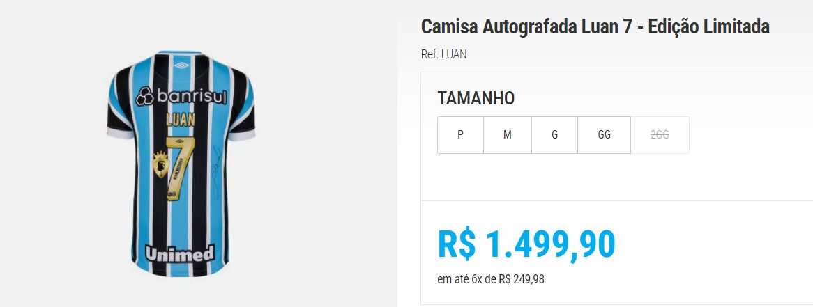 pfqloficial's tweet photo. 🇪🇪 O Grêmio colocou 182 camisas autografadas por Luan à venda pelo valor de R$ 1499.90. Elas se esgotaram em cerca de 1 hora.
🗞 @soccergfbpa
📸 Reprodução
#Grêmio #Luan #Libertadores #GFBPA #Brasil #Brasileirão #Brasileirao2023 https://t.co/rWilh58Aqh