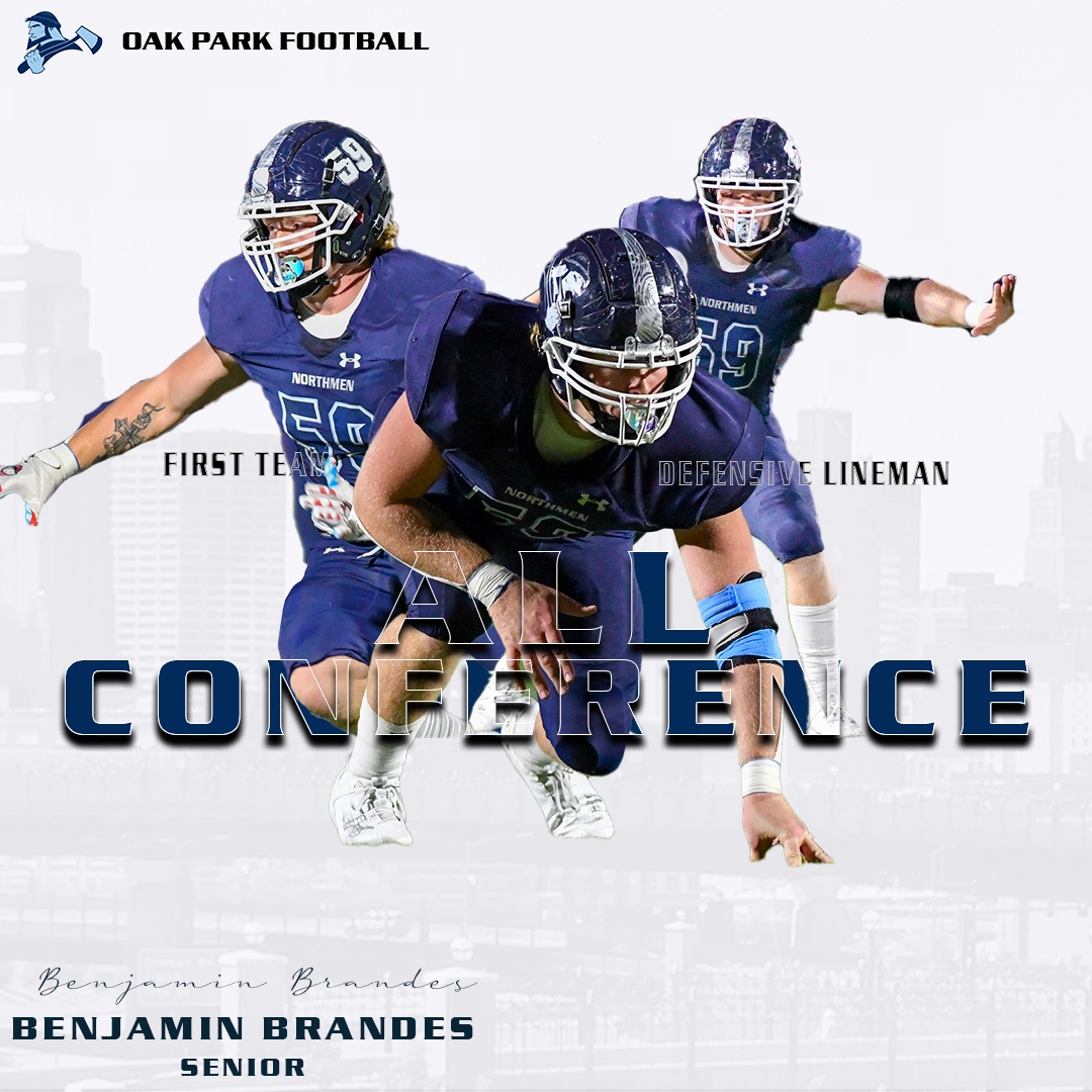 Congratulations ‘24 Ben Brandes (@BrandesBenjamin) for earning 1st Team Defense - DL for the GKCS-Red Conference #ForTheFamily Technician / Hardhat and Lunch Pail Guy #59 6’2” 240lbs DL hudl.com/profile/157300… @Northmen_OPHS @Northmen_CVAL @NorthmenNews @OP_Endzoneclub…