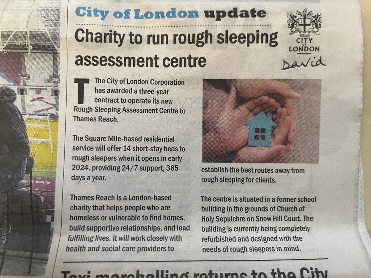 Just in case you missed this exciting announcement today ⁦@HolySepulchreUK⁩ #roughsleeping ⁦@ThamesReach⁩