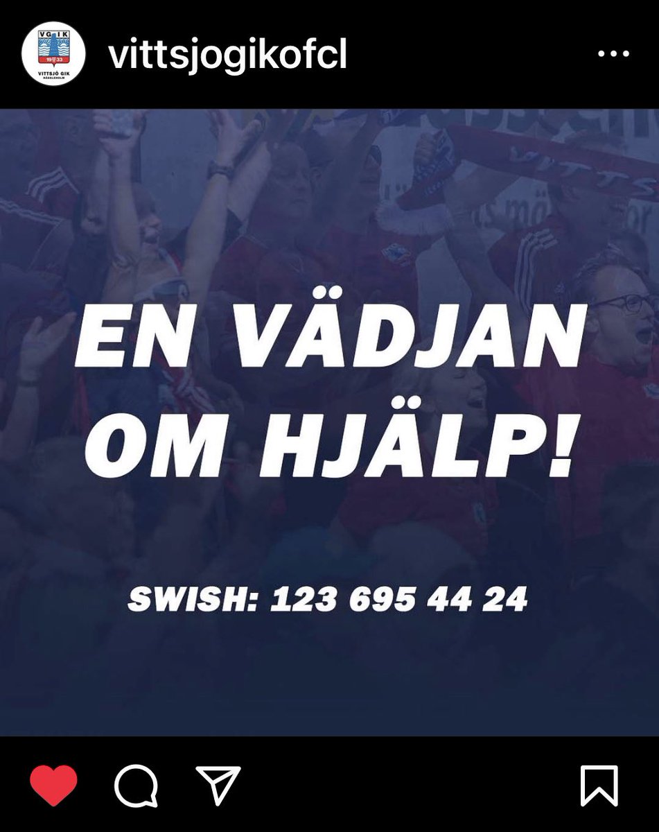 Dags att stötta <a href="/vittsjogikofcl/">Vittsjö GIK</a> med några kronor.
Swish 1236954424