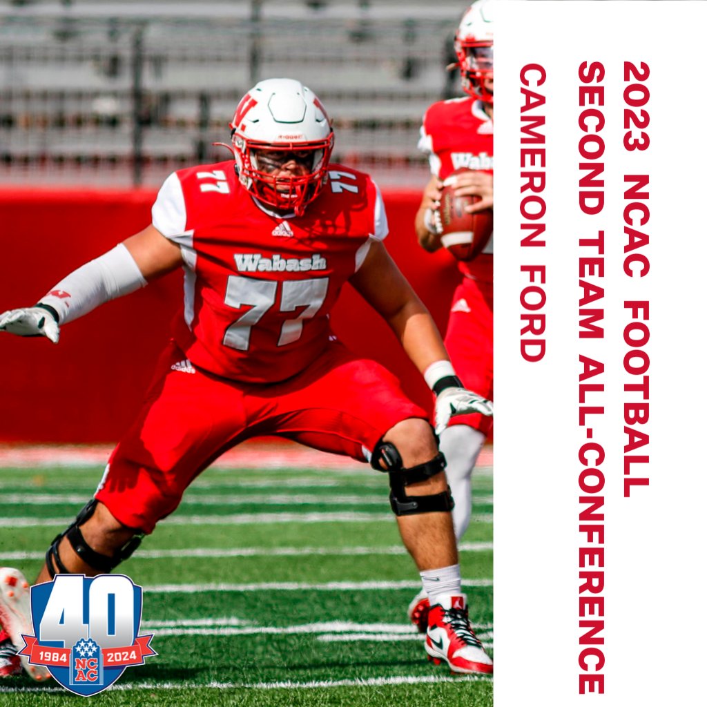 wabashathletics's tweet photo. Second Team selections -

Cameron Ford - OL
Jake Pasch - OLB
Gavin Ruppert - ILB
Steven Thomas - DL
Brody Rucker - K https://t.co/XHkwVN9233