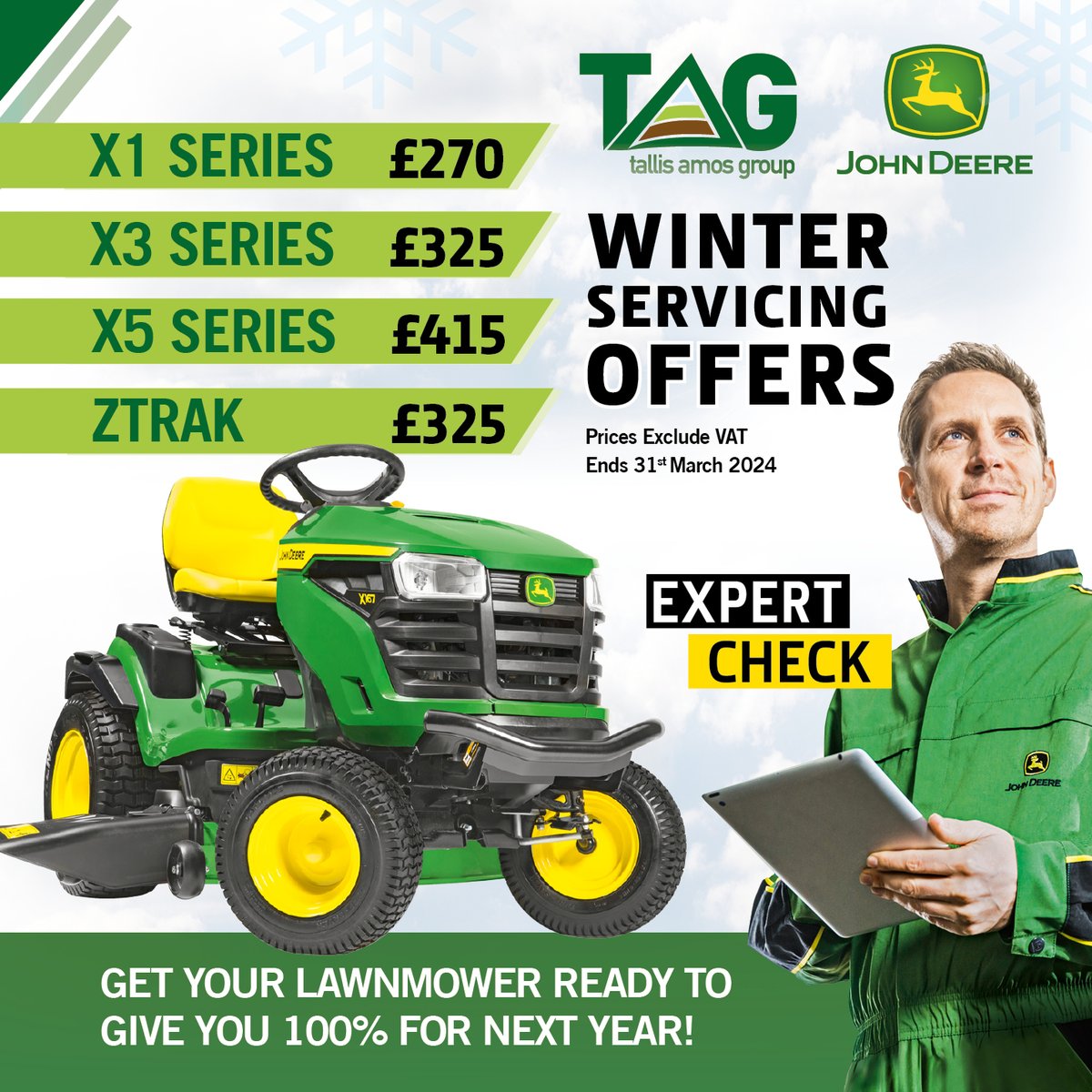 🔩❄️#WINTER SERVICING OFFERS❄️🔩
Ensure your #Lawnmower is in the best working order ready for next season!

BOOK IN TODAY! Call 📲0345 222 0456

🚛 COLLECTION & DELIVERY SERVICE AVAILABLE
❄️We service other models, enquire for a quote

@johndeere #repairs #parts #expertcheck