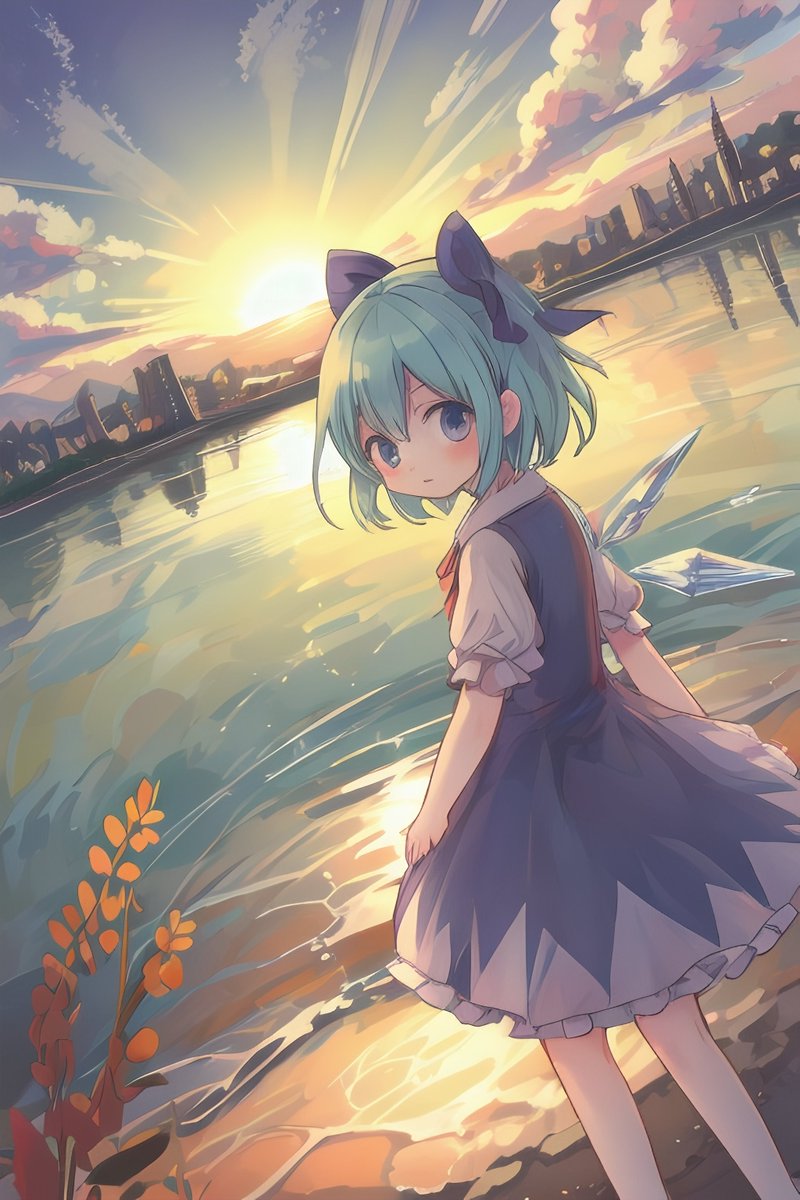 cirno 1girl solo blue eyes ice wings blue hair dress  illustration images