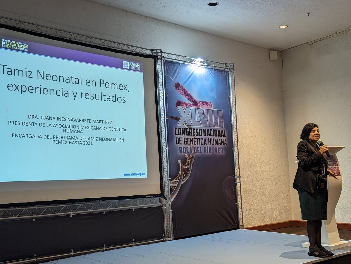 GonzagajMx's tweet photo. Iniciamos el Simposio sobre Perspectivas en Tamizaje Neonatal en el XLVIII #CongresoMexicanoGeneticaHumana #AMGH con la Dra. Juana Inés Navarrete hablando sobre la experiencia del Tamiz Neonatal Ampliado de PEMEX. https://t.co/pvHr9Ih5jr