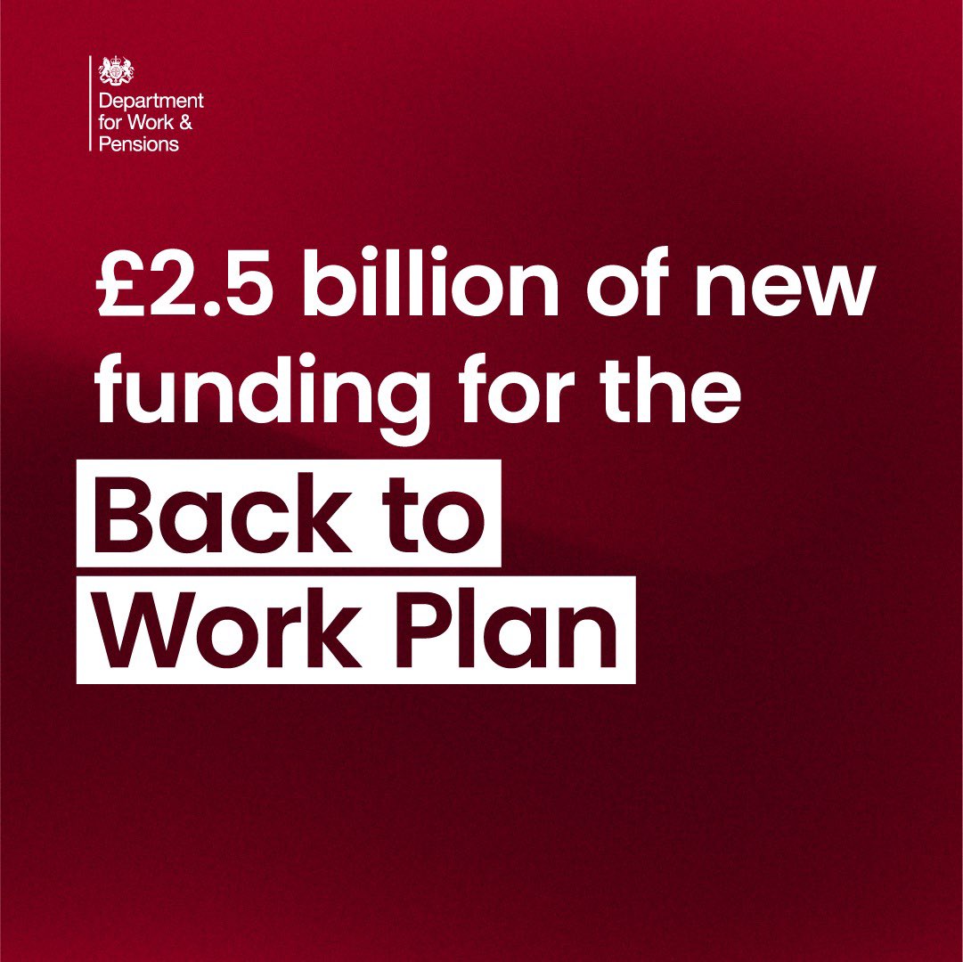 I was delighted to announce our £2.5bn Back to Work Plan today alongside the Chancellor @Jeremy_Hunt. This comprehensive package will help more than 1m people with long-term health conditions, disabilities, or who are long-term unemployed to look for and stay in work. (1/2)