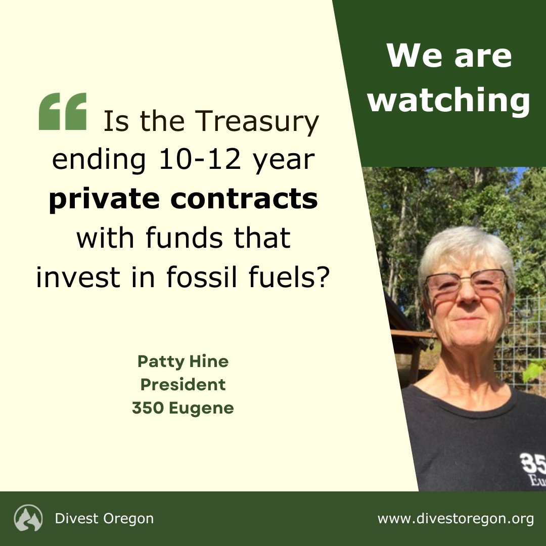 Divest Oregon Coalition Members are watching as the Oregon Treasurer develops his Decarbonization Plan for $94 billion of Oregon State Treasury investments. For state employees with PERS retirement, and for all of us, climate risk is also financial risk.