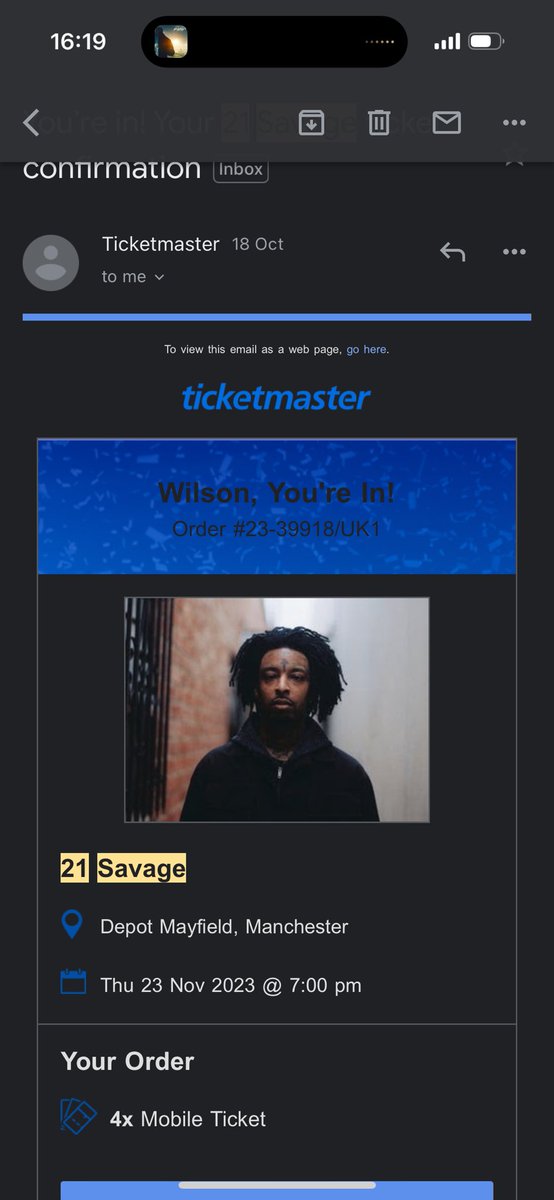 Wilson4Kenny's tweet photo. Selling 1x 21 Savage Ticket for Manchester Mayfield Depot
23rd November 
Bought 4 but one of my friends can’t come now https://t.co/PUPTS7yOMa