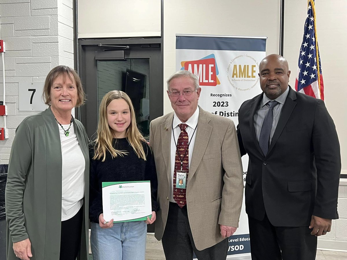 mayfield_pr's tweet photo. MMS HONORED: Congratulations to our Mayfield Middle School students of the month Lexi M., Emma D., Antonio S., staff of the month  Mrs. DeBaltzo and Mrs. Vokic and the parents, teachers and staff of the MMS community. #mychoicemayfield https://t.co/jHQh7geHEB