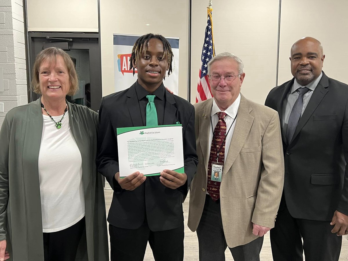 mayfield_pr's tweet photo. MMS HONORED: Congratulations to our Mayfield Middle School students of the month Lexi M., Emma D., Antonio S., staff of the month  Mrs. DeBaltzo and Mrs. Vokic and the parents, teachers and staff of the MMS community. #mychoicemayfield https://t.co/jHQh7geHEB