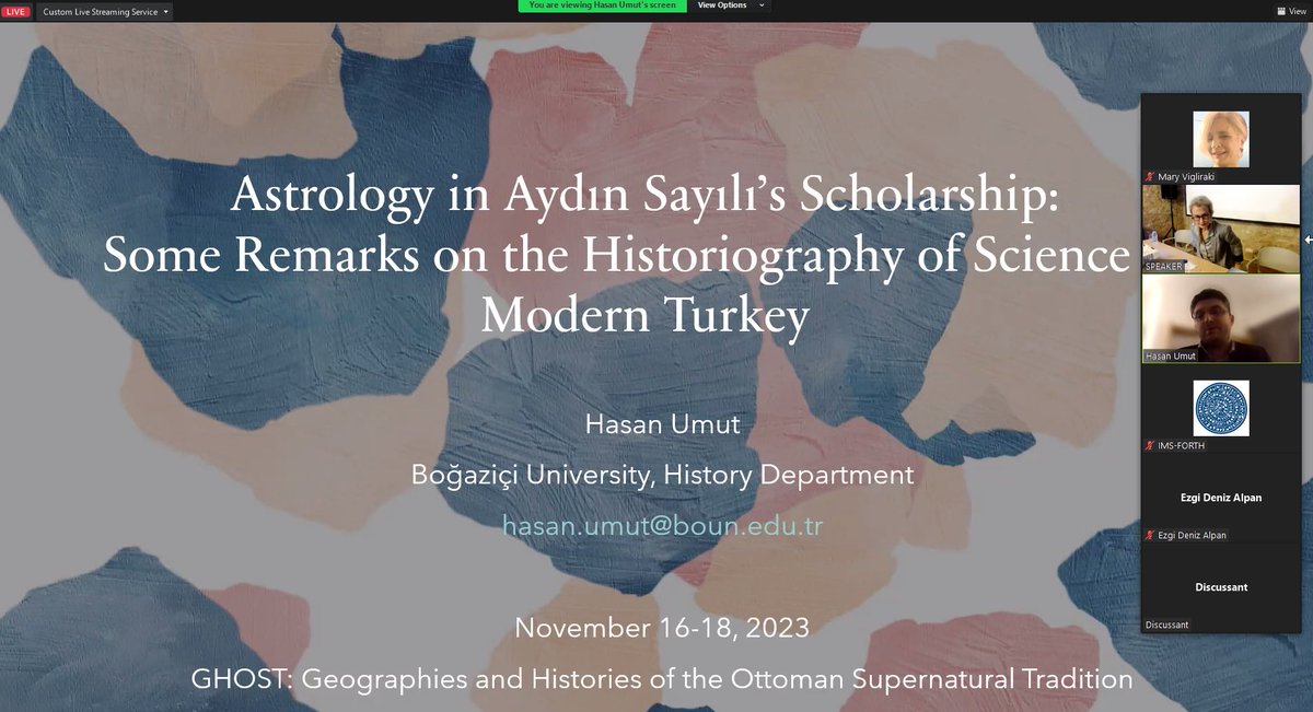 Στο λινκ us02web.zoom.us/postattendee?m…
τώρα το συνέδριο "Γνώση και έλεγχος της φύσης στην οθωμανική κουλτούρα: επιστημονικές και αποκρυφιστικές προσεγγίσεις σε παγκόσμια προοπτική", που οργανώνει το ερευνητικό πρόγραμμα GHOST του ΙΜΣ/ΙΤΕ