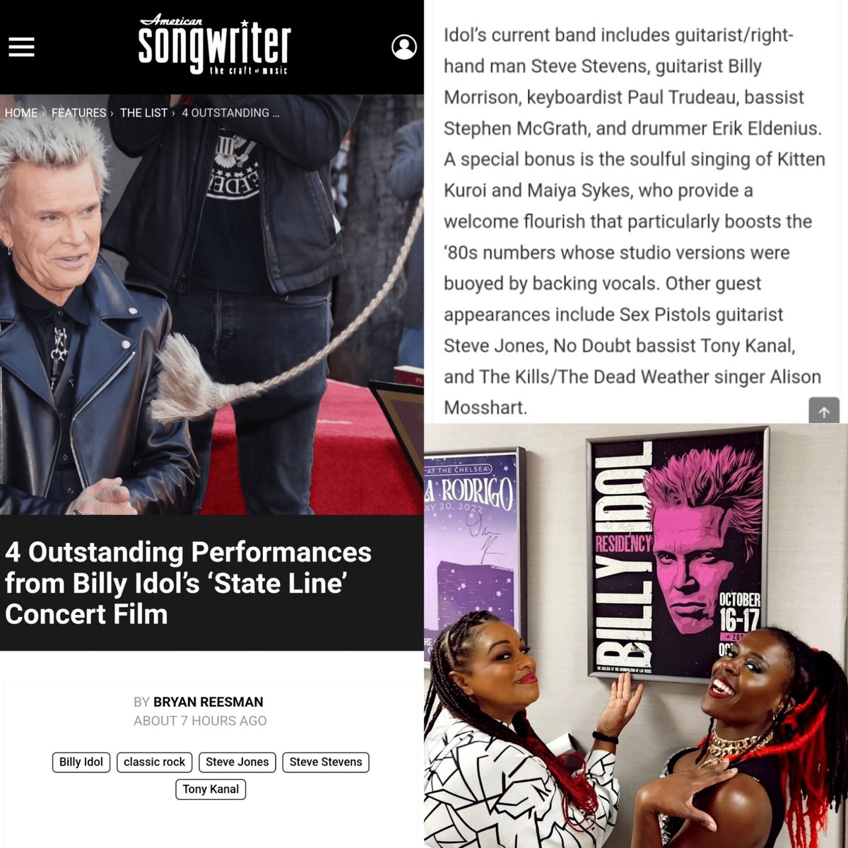 KittenKuroi's tweet photo. Woke up to this lovely review of @BillyIdol : State Line by #AmericanSongwriter and they called @MaiyaSykes1 and I a "special bonus"! 🥹🫶🏿❤️
#BillyIdolStateLine https://t.co/YgAavwsYm6