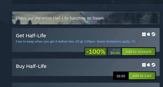 Valve has made the first Half-Life free until the 20th of November. This is in conjunction with some movement on other Half-Life titles spotted on SteamDB. store.steampowered.com/app/70/HalfLif…