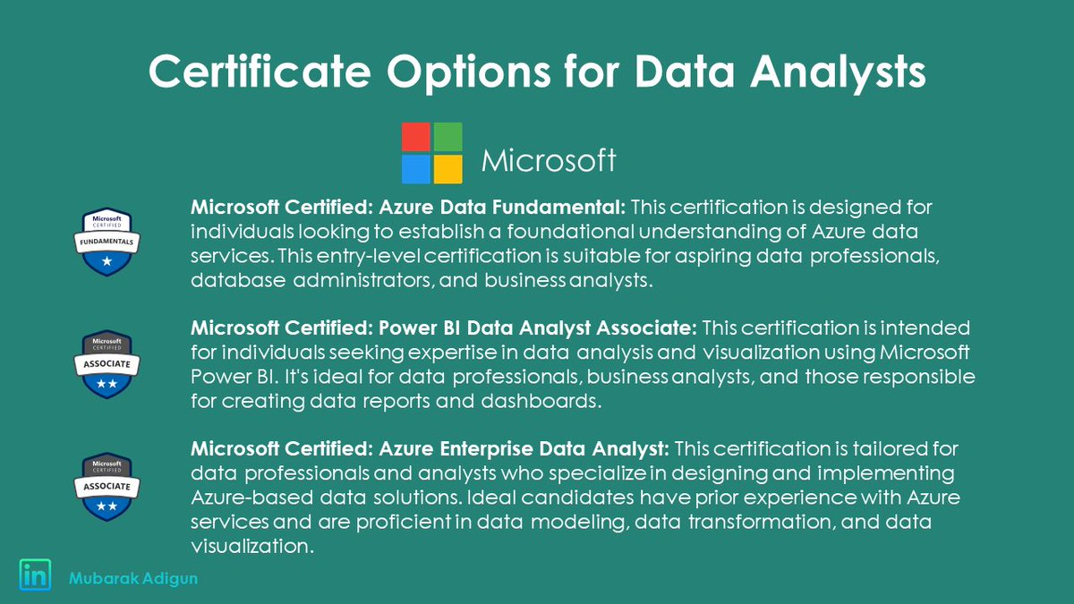 Femi_OfMainland's tweet image. If you’re looking to get certifications in Data Analytics, consider the following: