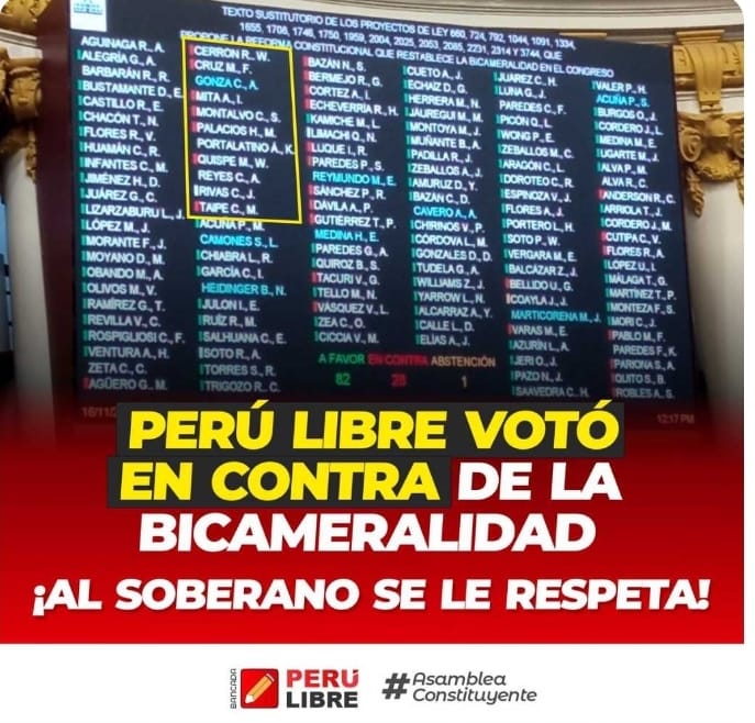 vladimir_cerron's tweet photo. Perú Libre votó contra la bicameralidad porque el pueblo lo decidió así en un referéndum. Ahora, el problema no es que sea bueno o malo per se, sino depende al servicio de quién esté. En el Perú se reapertura para crear una barrera de contención a favor del conservadurismo. https://t.co/5s307fhbKL