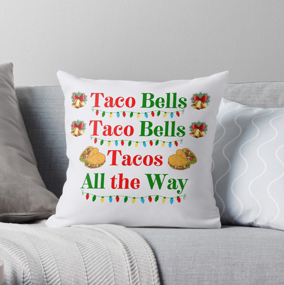 DawnEK42's tweet photo. Just a fun holiday pillow. Get my art printed on awesome products. Support me at Redbubble #RBandME:  https://t.co/MHB2TeRrTp #findyourthing #redbubble #taco #tacos #Christmas #xmas #happyholidays #MerryChristmas #jinglealltheway #pillow #tacotuesday #funny https://t.co/XJZT7evGyk
