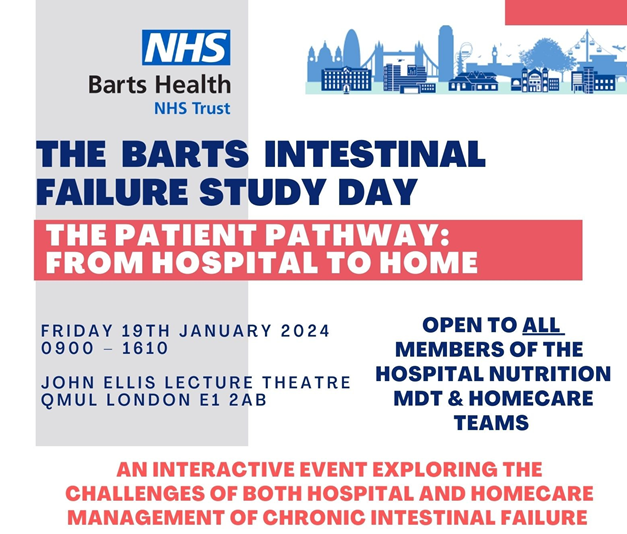Save the date! FREE Intestinal Failure Study Day @RoyalLondonHosp on #Intestinalfailure, home #ParenteralNutrition and GLP analogues. Bringing together hospital and homecare to discuss the challenges of getting patients home. Register here: bartsintestinalfailure@gmail.com