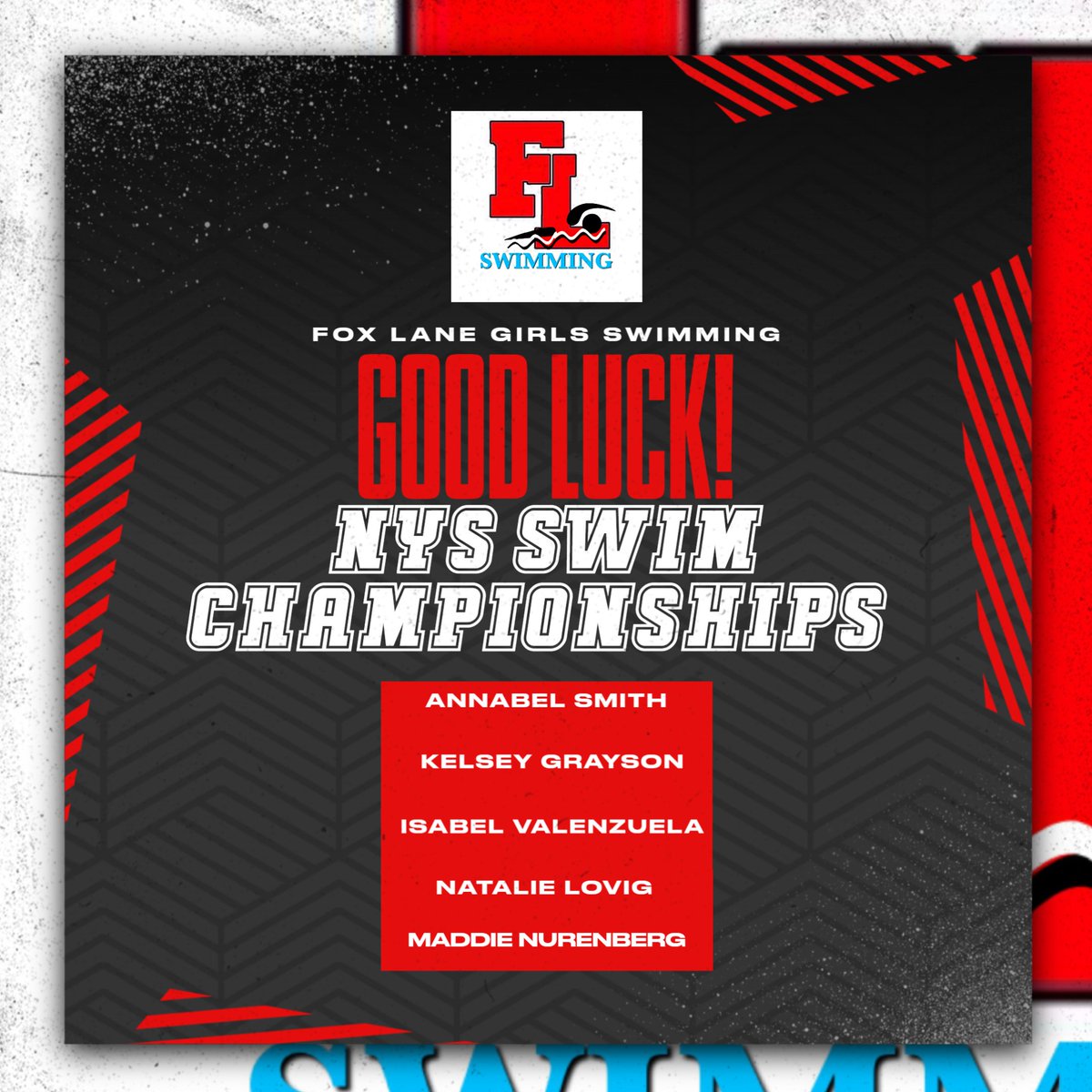 Good Luck to our swimmers this weekend as they compete in the NYS Swim Championships! Foxes Up!!
