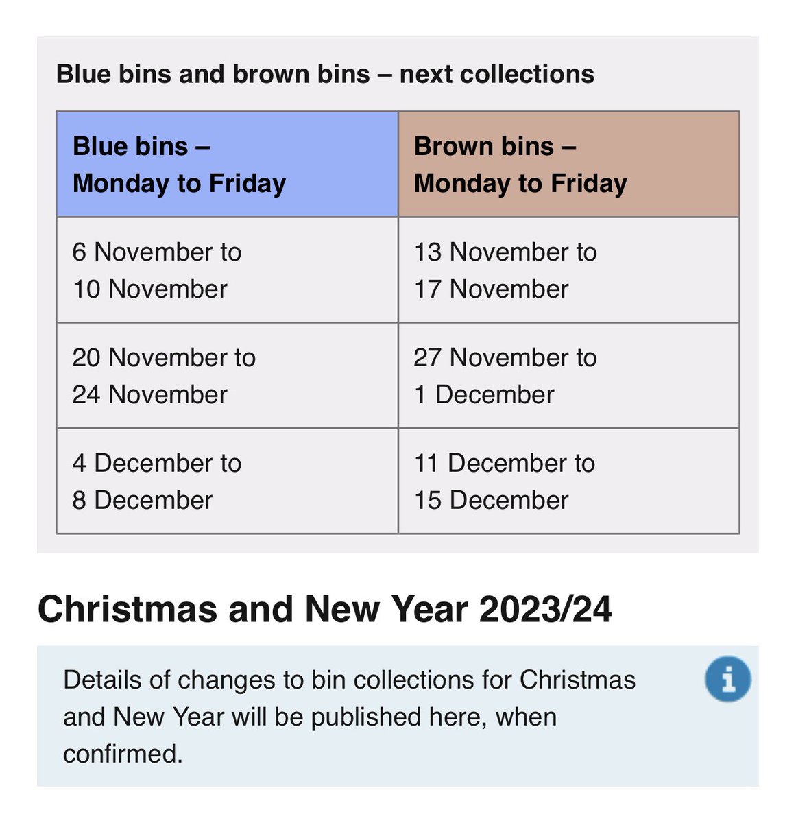 qaisarabbasuk's tweet image. 🚛🗑️ Bins - thurrock.gov.uk/bindays - Friday, 17th Nov!

🟩🗑️ Green/Grey (weekly) Bins -&amp;gt; ✅

🟫🗑️ Brown (biweekly) Bins -&amp;gt; ✅

🟦🗑️ *Blue (biweekly) Bins -&amp;gt; 24th Nov🚦

🌐👉🏽fb.com/qaisarabbasuk 

#CllrQaisarAbbas #MakingThingsBetter