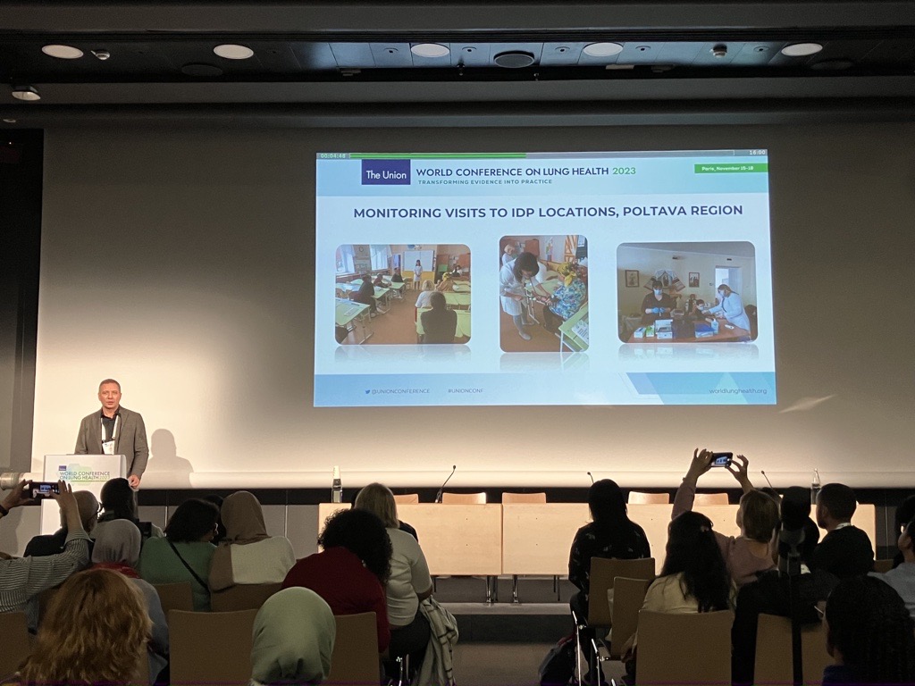 AmyJadeDempsey's tweet photo. At the #UnionConf2023,  Roman Rodyna shared how Russia’s invasion of #Ukraine disrupted the #COVID19 response. To get vaccinations &amp; other health services to internally displaced persons, @PATHtweets as part of the #USAID-funded STBCEU project, made health visits to IDP shelters. https://t.co/uvqLEUv4GB