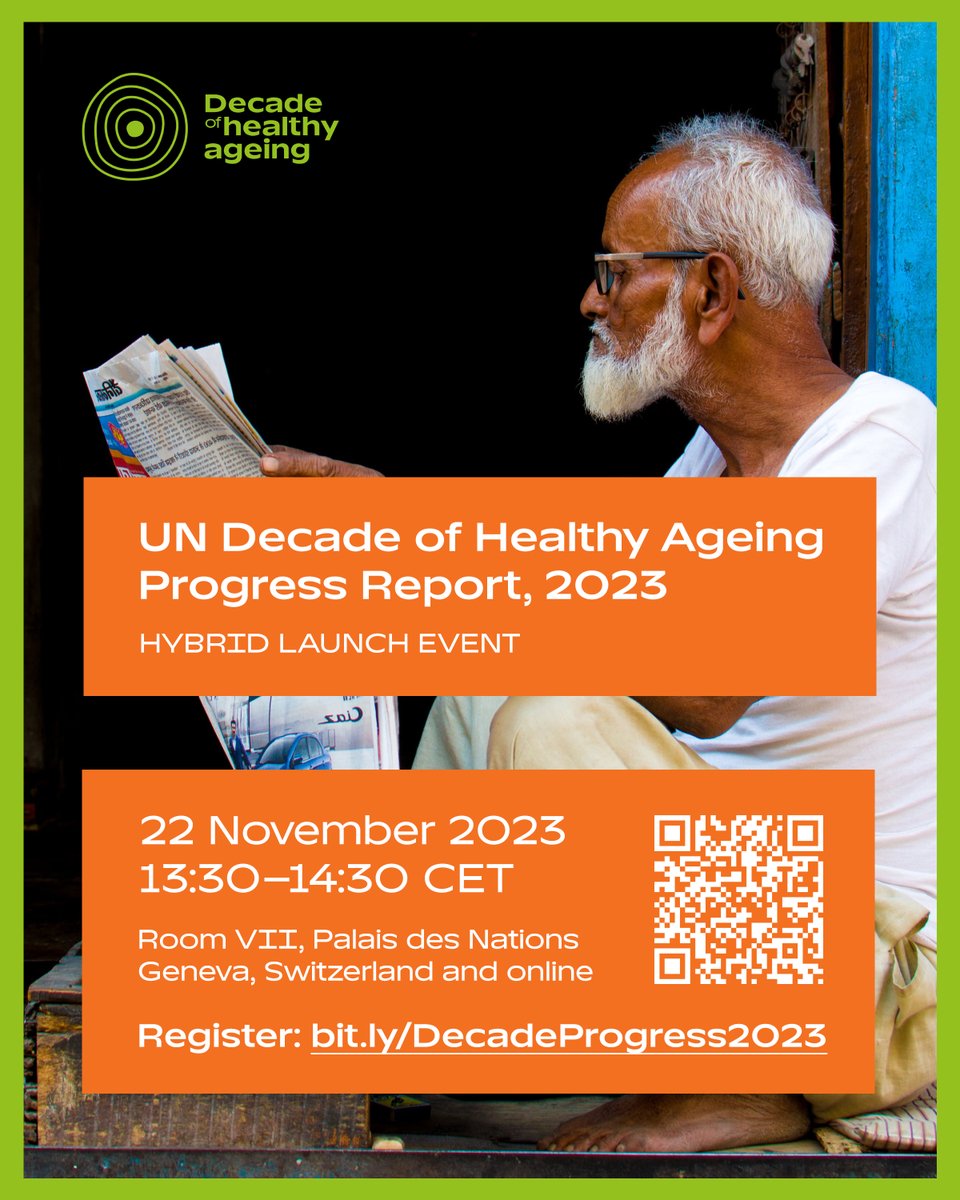 It's been 3 years since the @UNDecadeAgeing was declared: A decade to work together to ensure everyone, everywhere enjoy both longer 𝒂𝒏𝒅 healthier lives. What progress have we made? How can we accelerate action? 🔎 Join us on 22 November to find out: bit.ly/DecadeProgress…